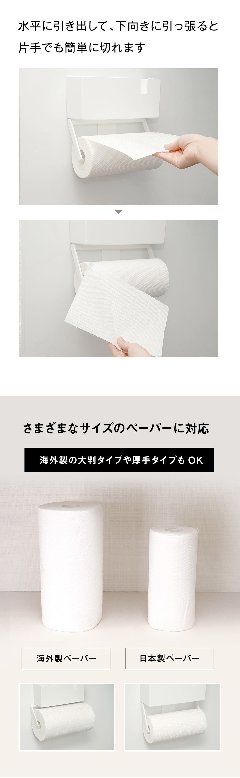 さまざまなサイズのペーパーに対応
海外製の大判タイプや厚手タイプもOK海外製ペーパー日本製ペーパー