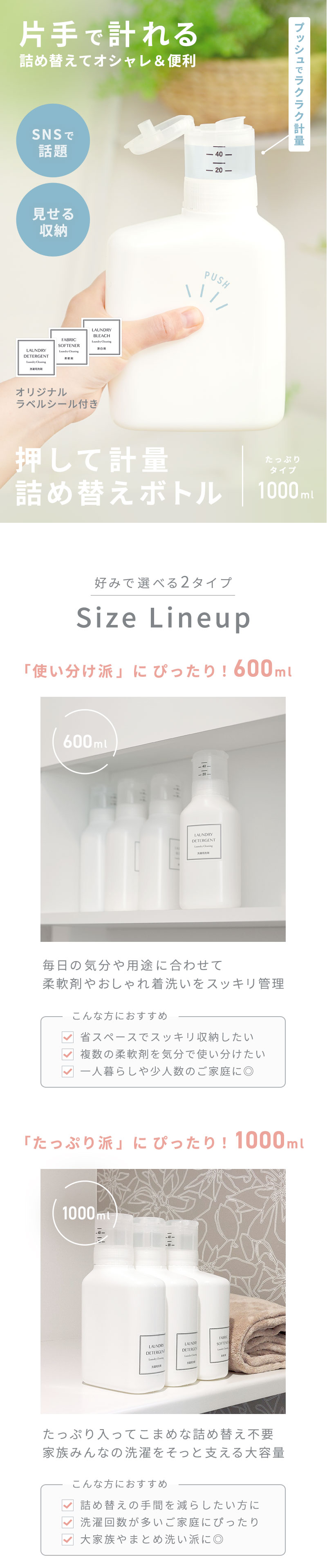押して計量詰め替えボトル600ml