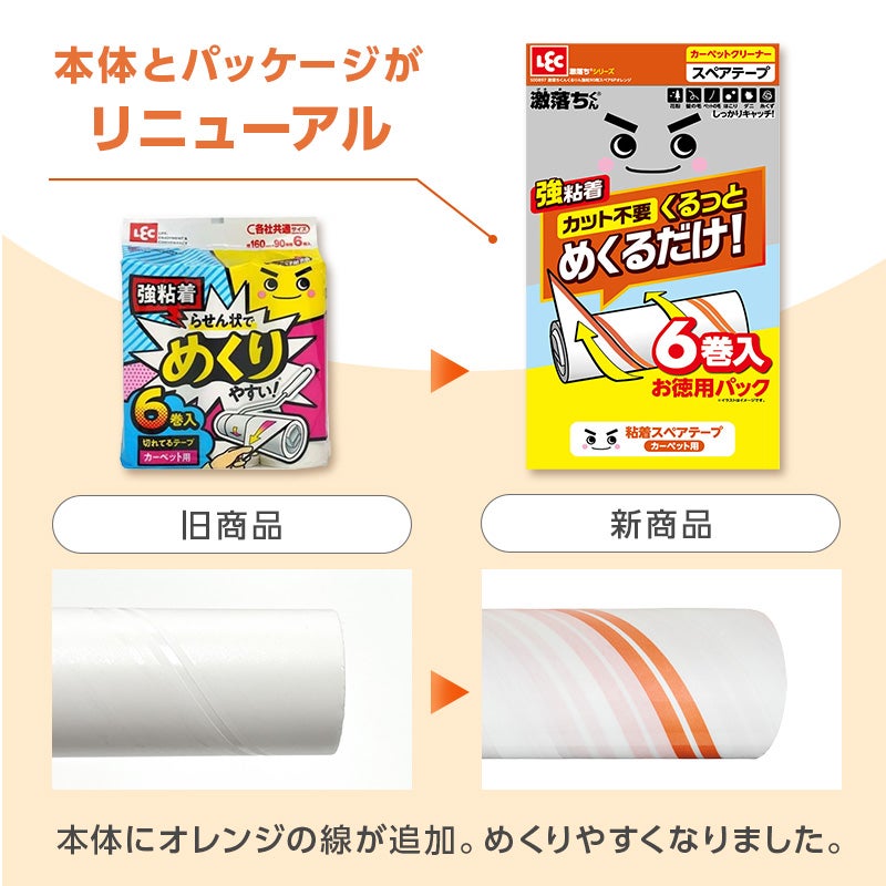 激落ちくん くるりん強粘着 90周 スペア 6個入 オレンジ | レック公式