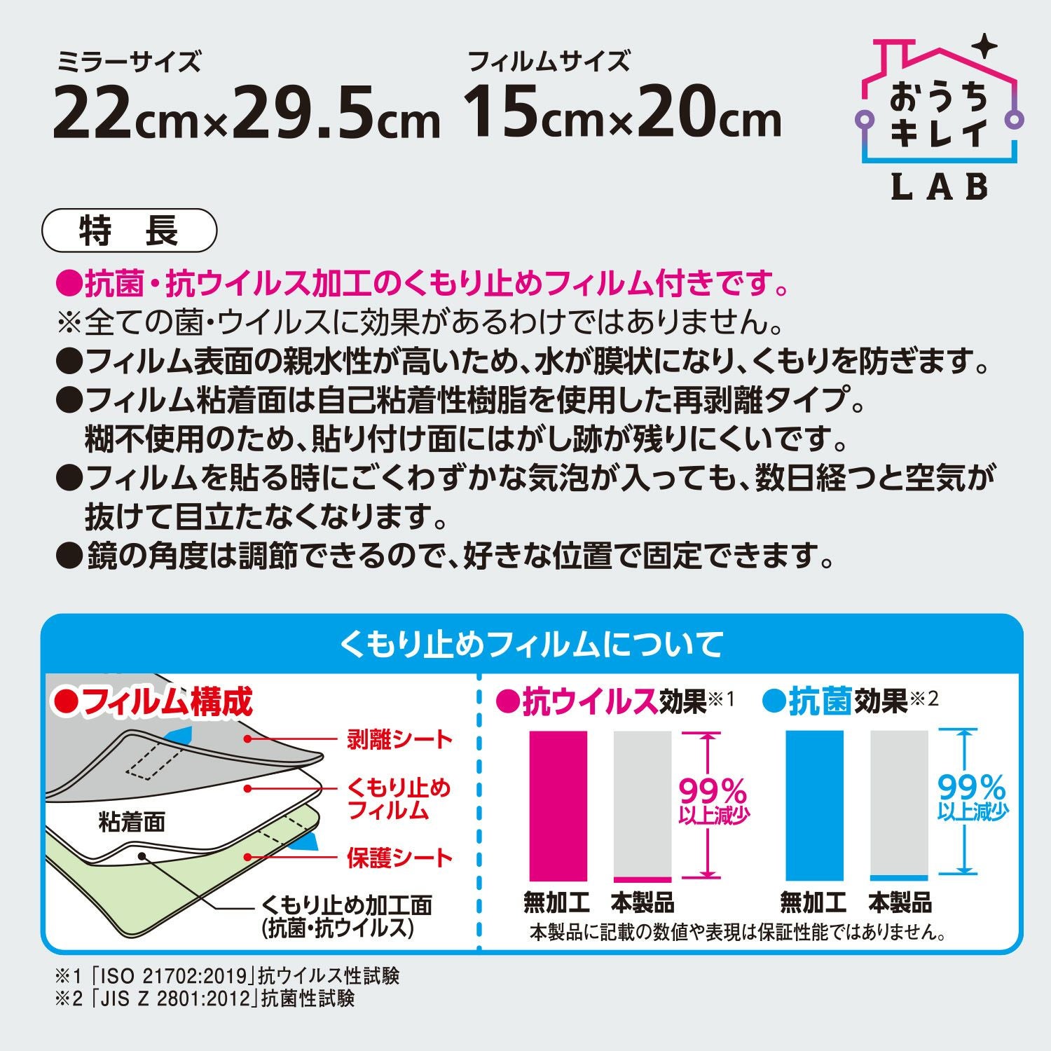 お風呂用 樹脂ミラー Mサイズ くもり止めフィルム付 | レック公式