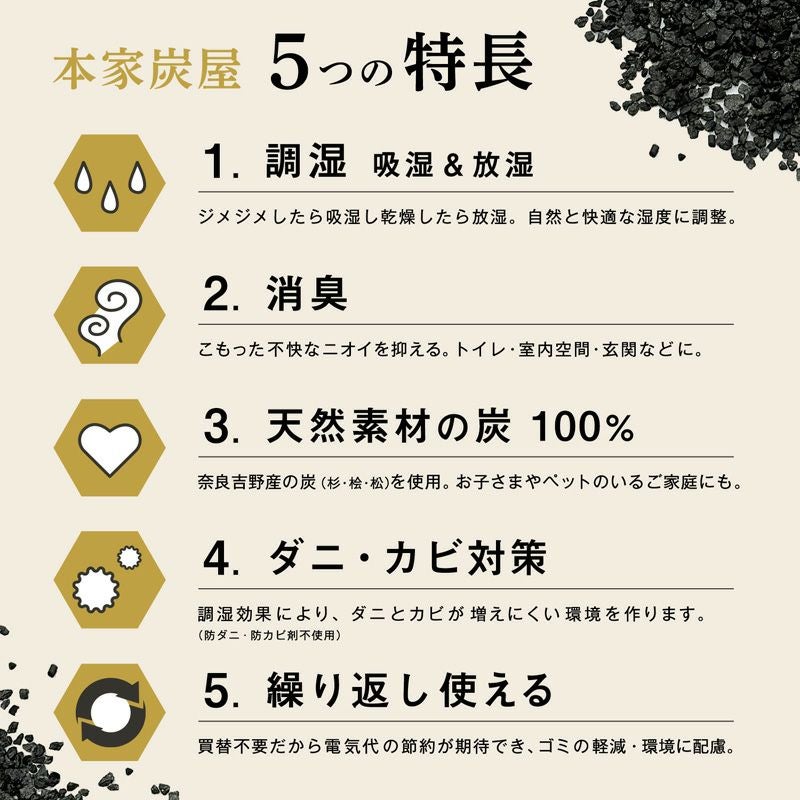 調湿・消臭木炭 本家炭屋 スクエアタイプL 8個セット