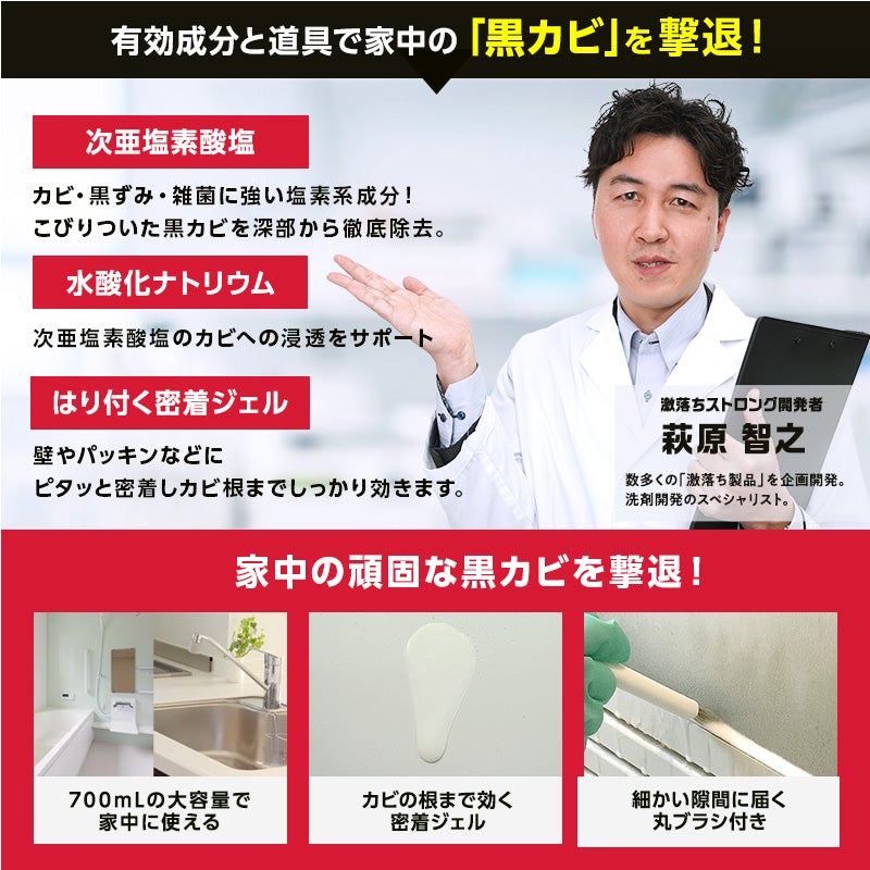 激落ちストロング カビ用洗剤 700mL 道具セット