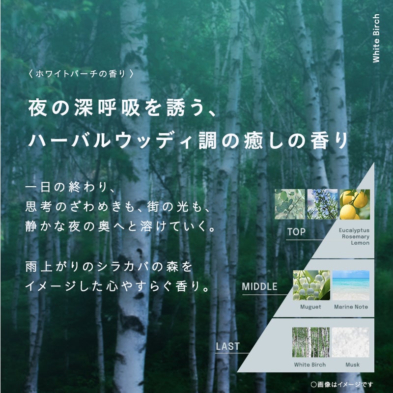 夜の深呼吸を誘う、ハーバルウッディ調の癒しの香