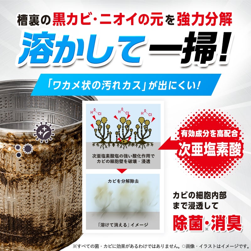槽裏の黒カビ・ニオイの元を強力分解 溶かして一掃！ 「ワカメ状の汚れカス」が出にくい！